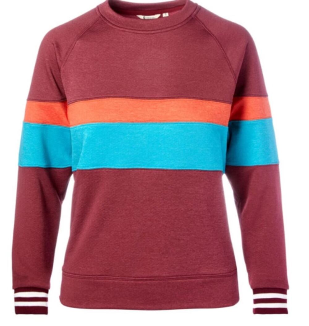 Cotopaxi Bandera Crew Sweatshirt Port Red Coral Teal Ladies MEDIUM